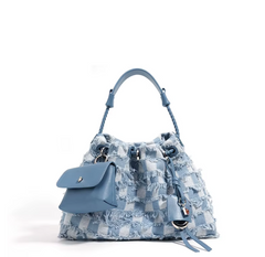 Bohemian-Chic Denim Plaid Hobo Bag