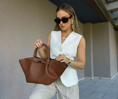 High-End Designer Inspired Large Capacity Tote Shoulder Bag with Detachable Strap from Top Quality Leather