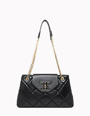 Diamond Stitched Leather Chained Strap Crossbody Shoulder Bag