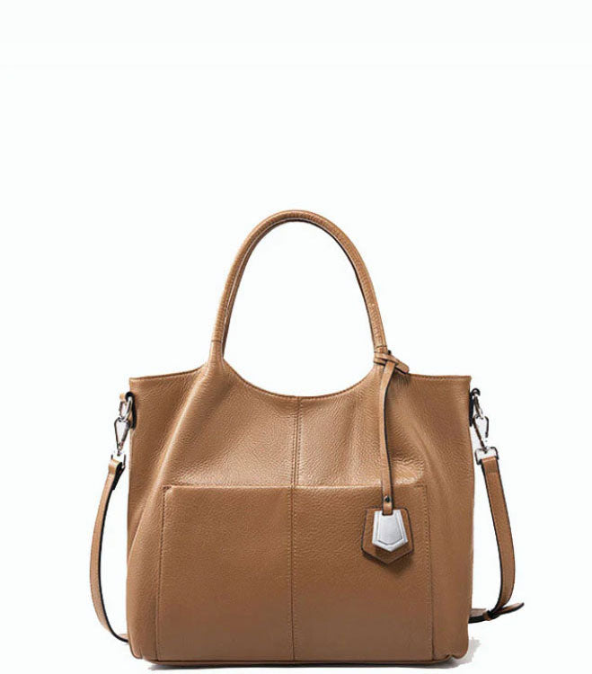 Elegant Sophisticated Designer Inspired Large Capacity Tote Shoulder Bag from Real Leather with Detachable Strap