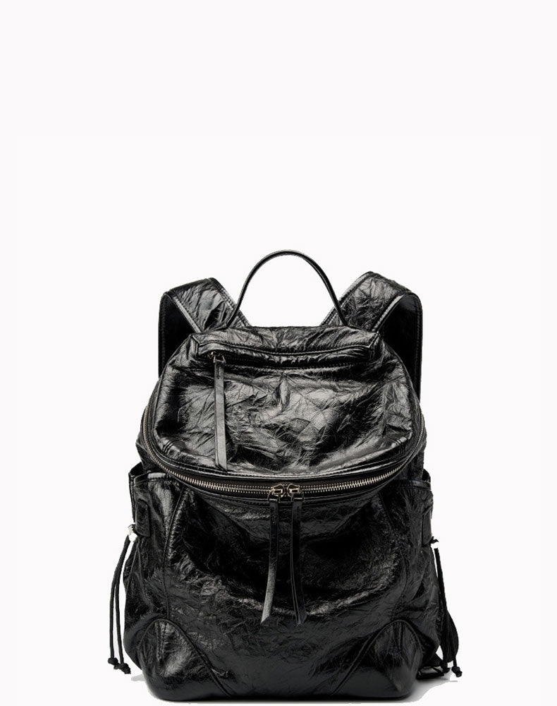 Fashionable Large Capacity Lazy Style Travel Backpack from Real Wrinkled Leather for Trendy Women