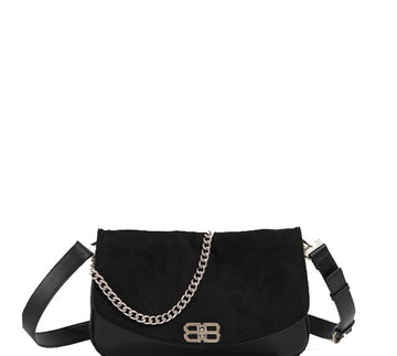 Leather-Suede Chained Strap Crossbody Shoulder Bag