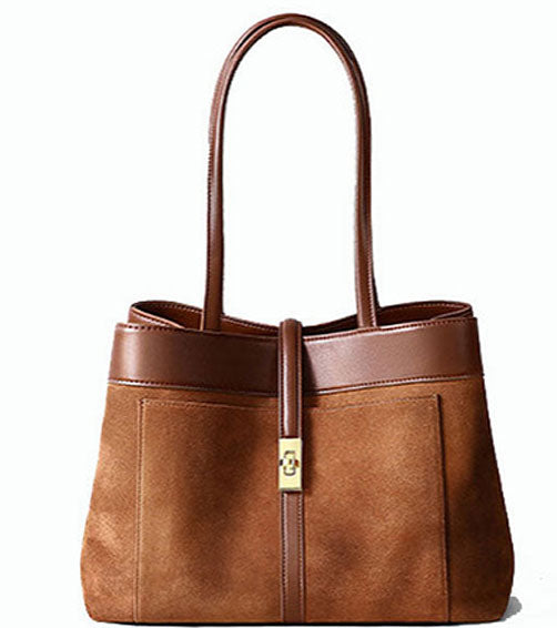 Trendy Luxury Looking Designer Inspired Tote Shoulder Bag from Real Suede and Leather for Fashionable Girls