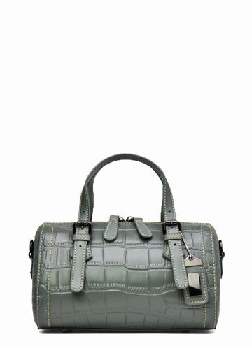 Exquisite Croc-Embossed Barrel Satchel Bag from Top Quality Leather