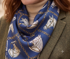 Vintage Equestrian Horse Motif Silk Square Scarf