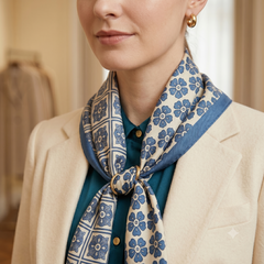 The Indigo Tile & Floral Silk Scarf