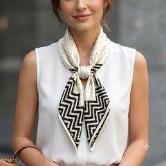 Elegant Chevron & Polka Dot Silk Square Scarf