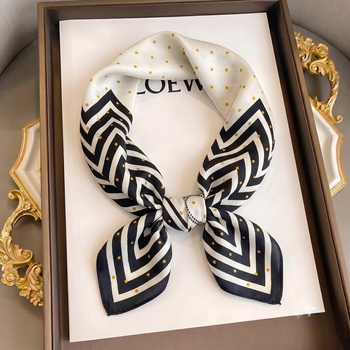 Elegant Chevron & Polka Dot Silk Square Scarf