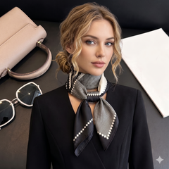 Sophisticated Monochrome Geometric Silk-Feel Scarf