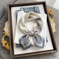 Elegant Chrysanthemum Silk Square Scarf
