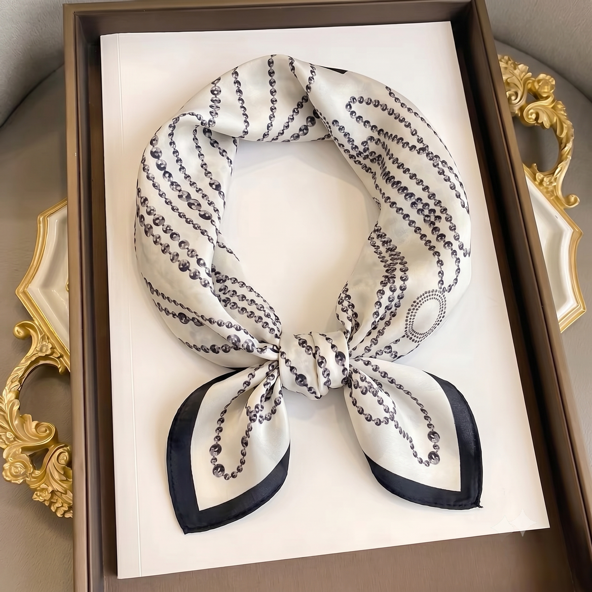 Monochrome Chain Print Silk-Satin Scarf
