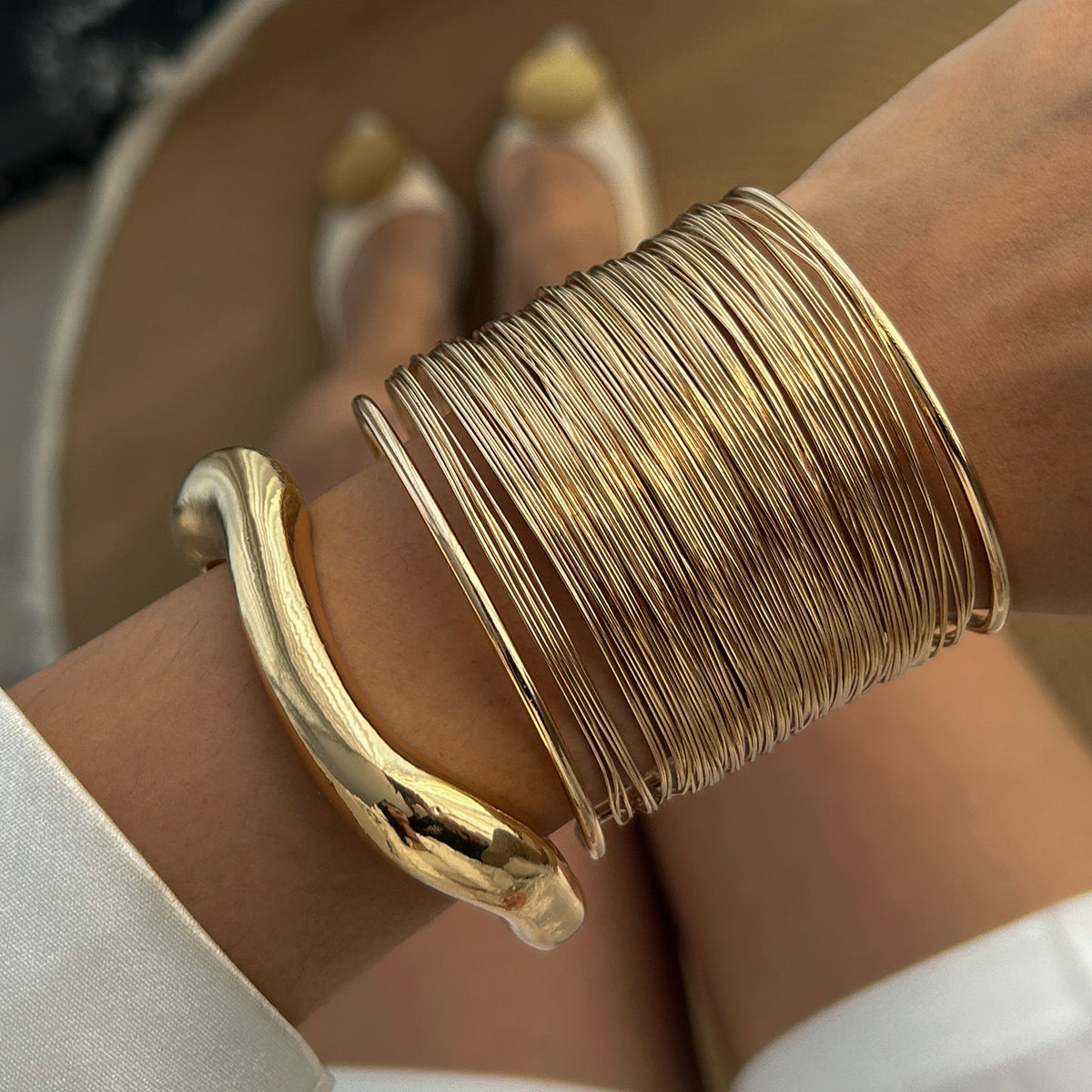 Golden and Silver Wire Cuff Bracelet