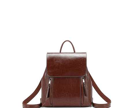 High-End Comfortable Retro Style Large Capacity Flap Zipper Backpack from Top Layer Leather