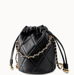 Adorable Luxury Looking Designer Inspired Diamond Stitched Crossbody Bucket Bag from Real Leather for Fashionable Girls.