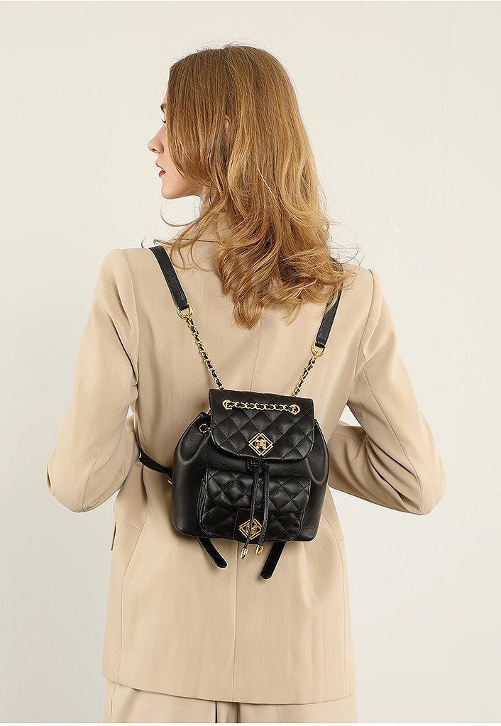 Gorgeous Designer Inspired Diamond Stitched Backpack from Real leather for Stylish Girls