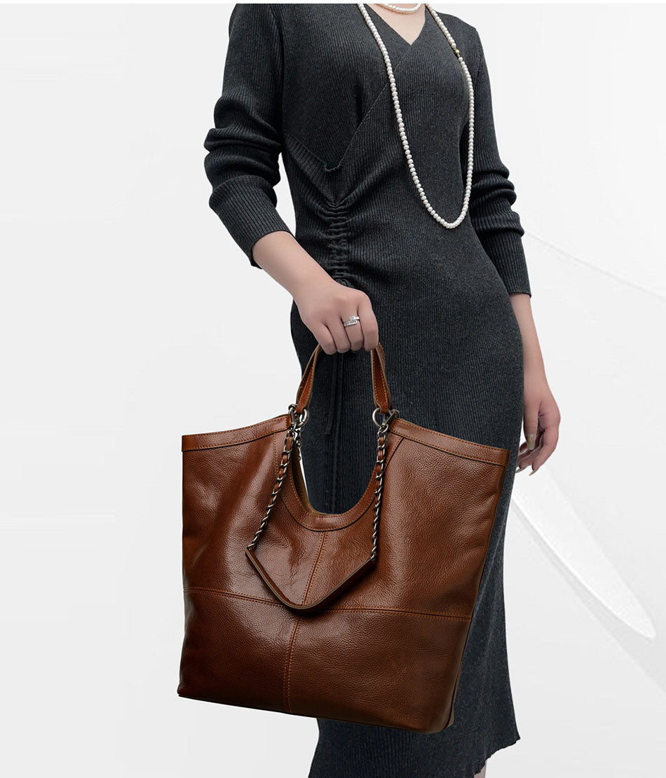 Large Leather Tote Shoulder Bag