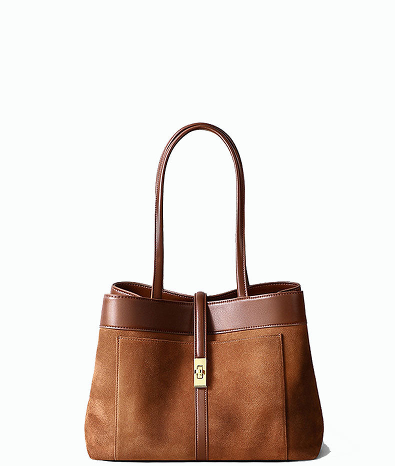 Trendy Luxury Looking Designer Inspired Tote Shoulder Bag from Real Suede and Leather for Fashionable Girls