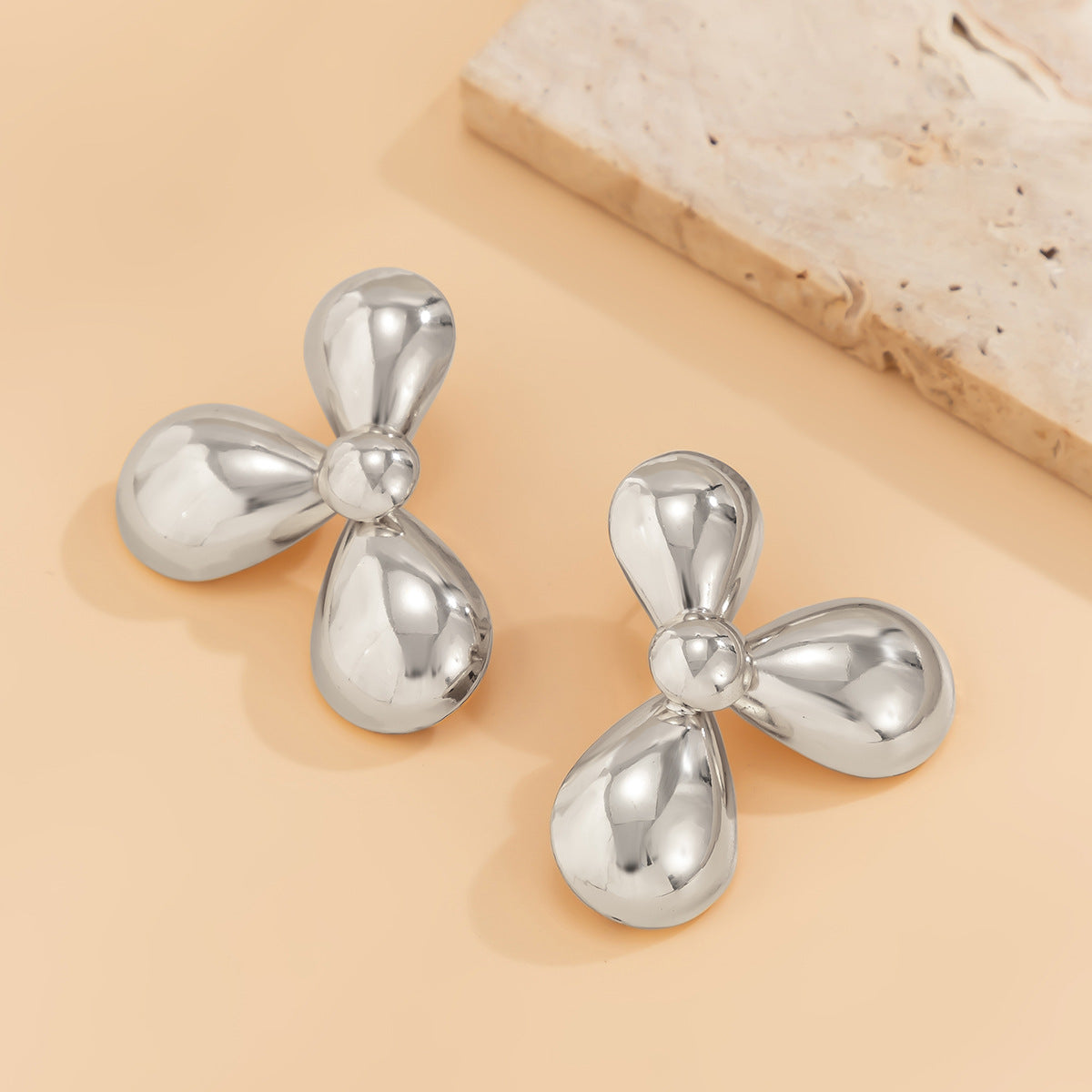 Chic Gold Silver Plated Three-Pedal Flower Shaped Earrings