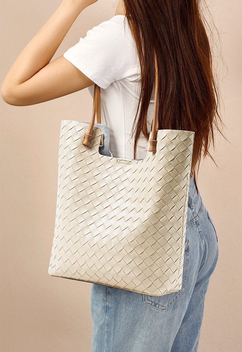 Beautiful Designer inspired Large Capacity Woven Tote Shoulder Bag from Real High Quality Leather