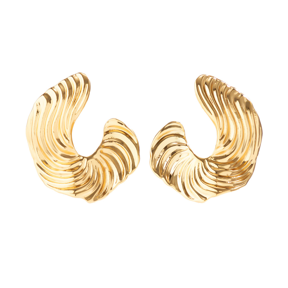 Wavy Beveled Metallic Stud Hoop Earrings