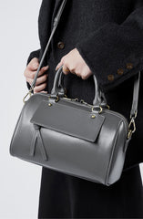 Leather Large Zipper Closure Satchel Crossbody Bag Detachable Strap