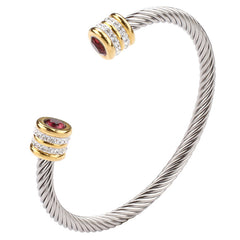 Luxury Two-Tone Twisted Cable Bangle with Ruby-Inspired Accent and Pavé Crystal Detailing