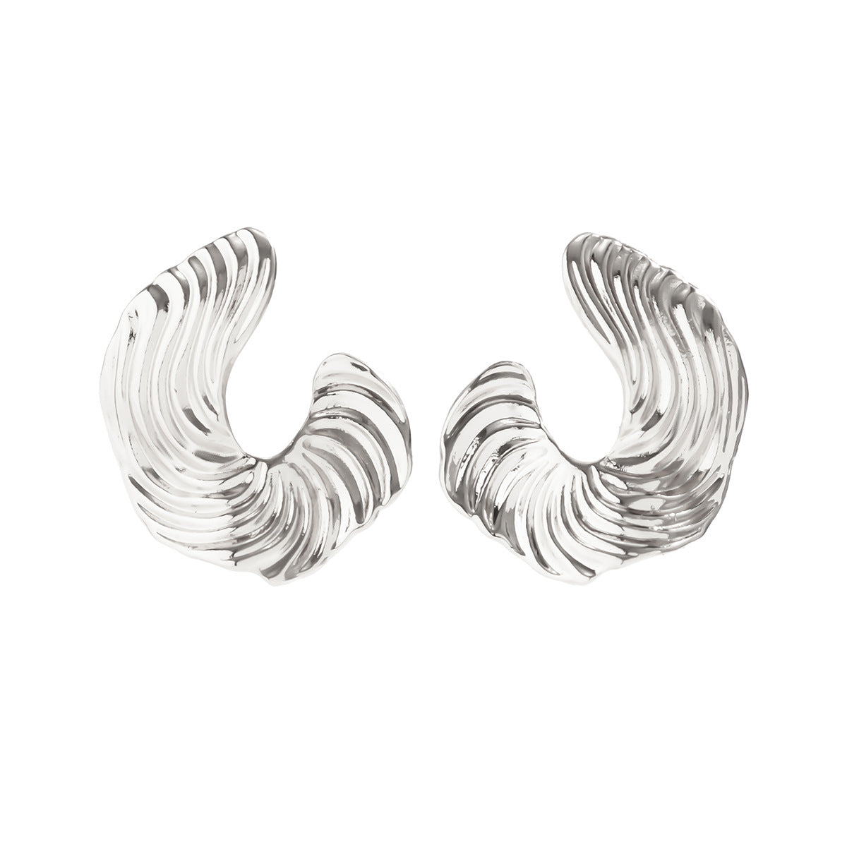 Wavy Beveled Metallic Stud Hoop Earrings