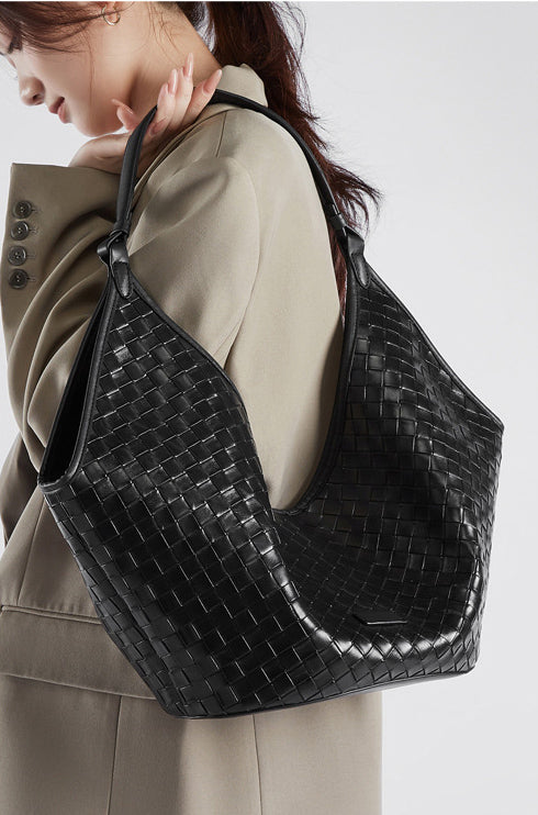 Glamorous Luxury Looking Designer Inspired Woven Shoulder Tote Bag from Real Leather for Fashionable Girls