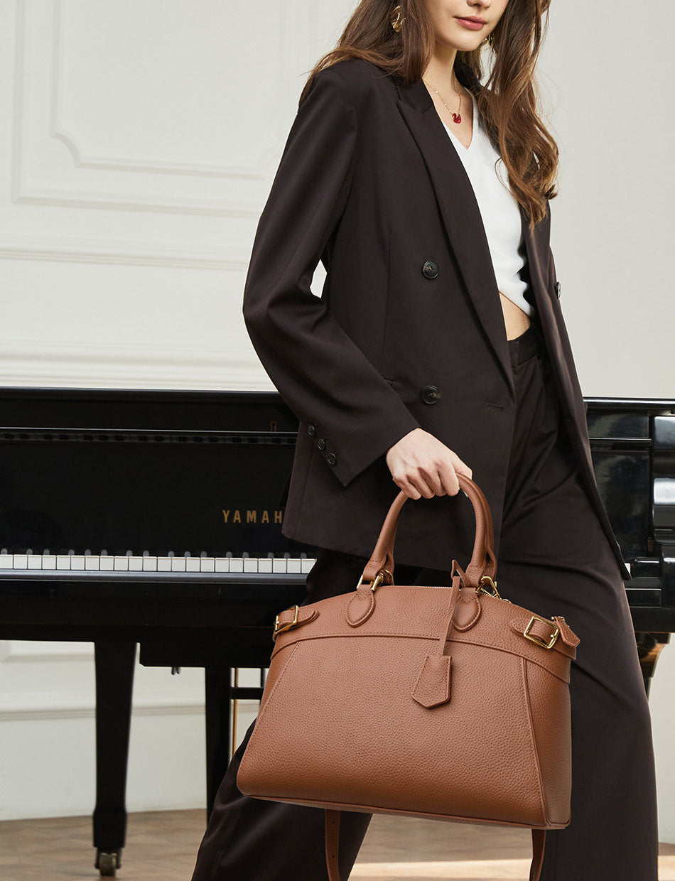 Sophisticated two-tone leather satchel bag