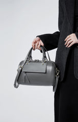 Leather Large Zipper Closure Satchel Crossbody Bag Detachable Strap