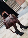 Charming Vintage Style Embossed Flower Large Capacity Satchel Bag from High Quality Leather