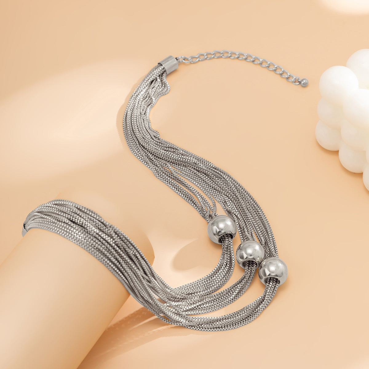 Gorgeous Unique Multilayer Chain Punk Style Choker Necklace Featuring a Three Spherical Accents