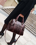 Charming Vintage Style Embossed Flower Large Capacity Satchel Bag from High Quality Leather