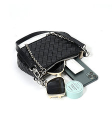 Small Woven Leather Chained Strap Crossbody Bag