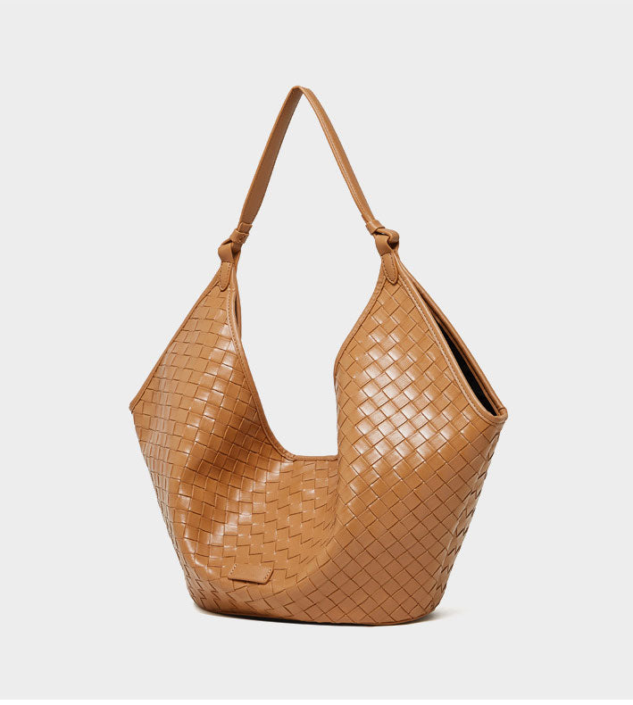 Glamorous Luxury Looking Designer Inspired Woven Shoulder Tote Bag from Real Leather for Fashionable Girls