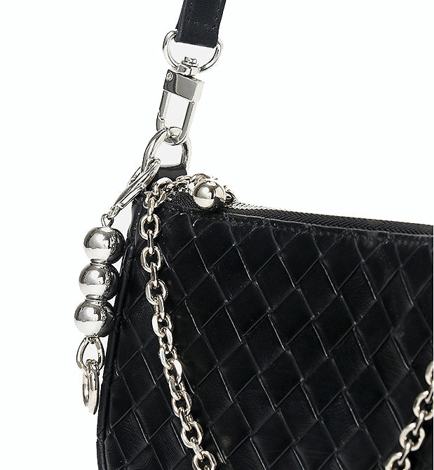 Small Woven Leather Chained Strap Crossbody Bag