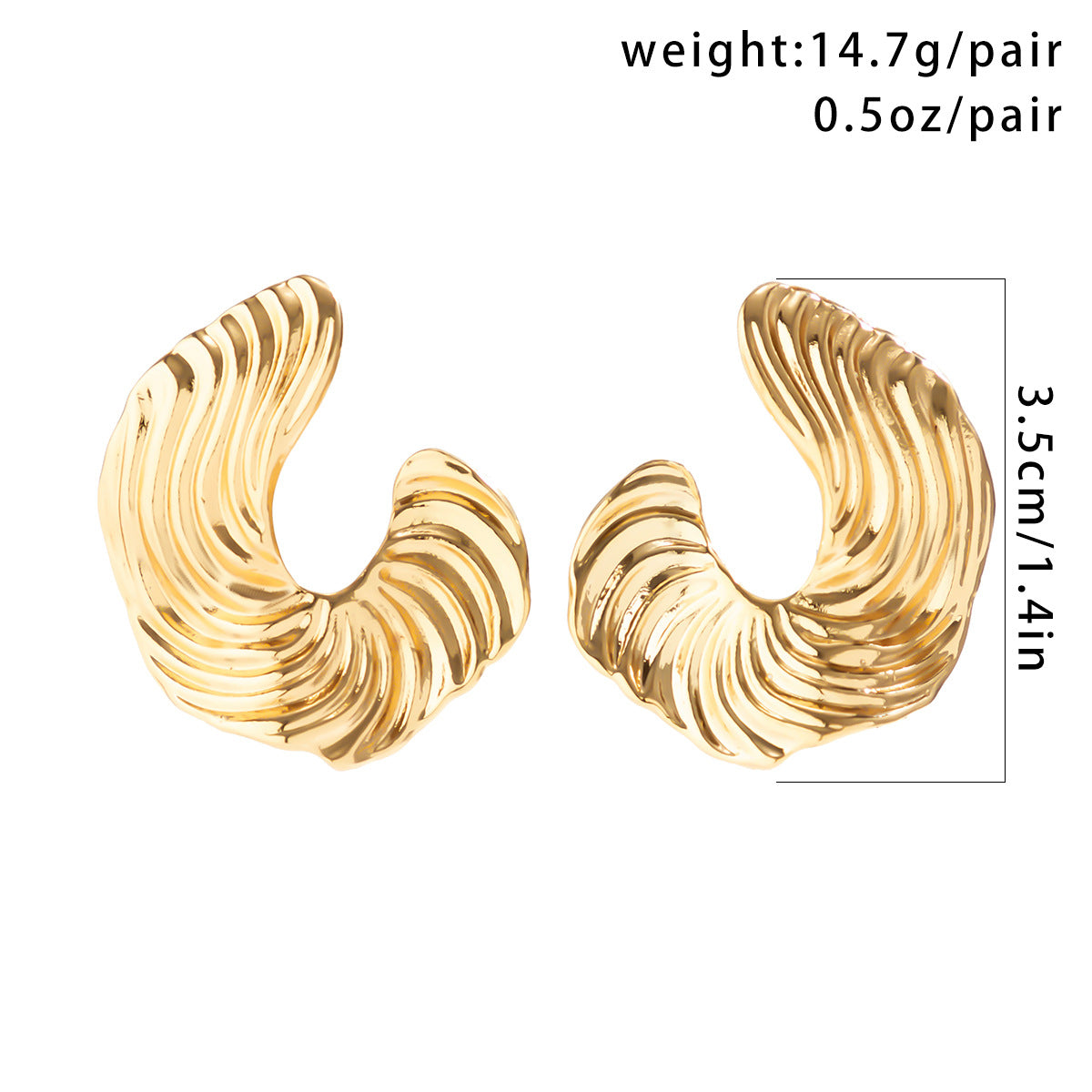 Wavy Beveled Metallic Stud Hoop Earrings