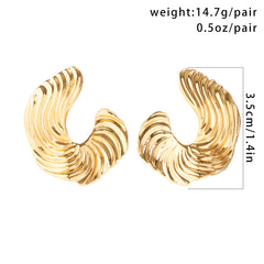 Wavy Beveled Metallic Stud Hoop Earrings