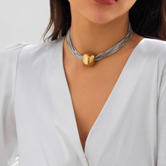 Elegant Unique Multilayer Chain Punk Style Choker Necklace Featuring a Spherical Accent