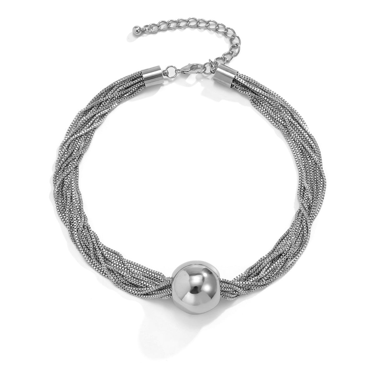 Elegant Unique Multilayer Chain Punk Style Choker Necklace Featuring a Spherical Accent