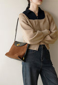 High-End Two Sided Genuine Leather-Suede Shoulder Crossbody Bag for Fashion Forward Females