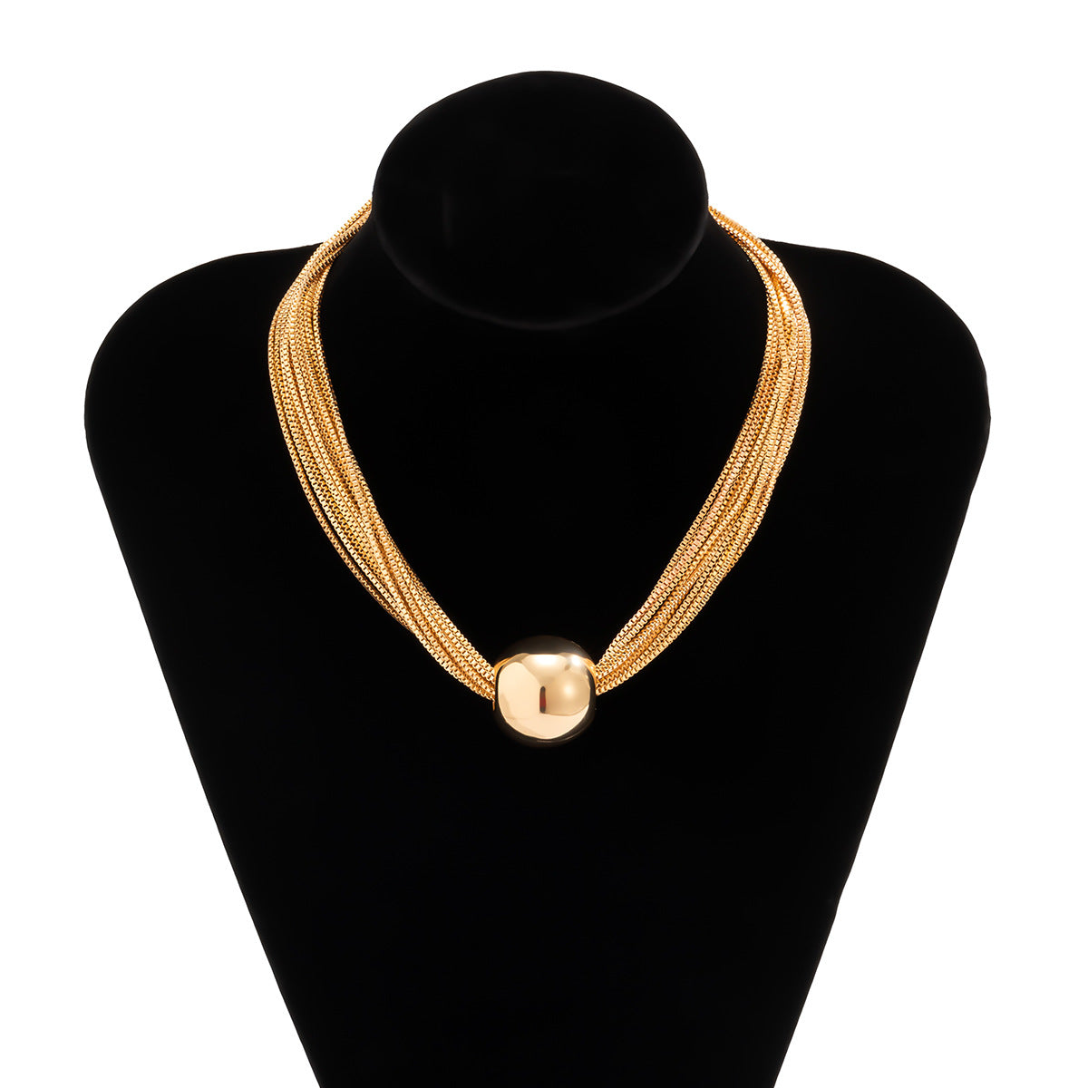 Elegant Unique Multilayer Chain Punk Style Choker Necklace Featuring a Spherical Accent