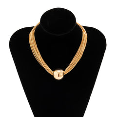 Elegant Unique Multilayer Chain Punk Style Choker Necklace Featuring a Spherical Accent