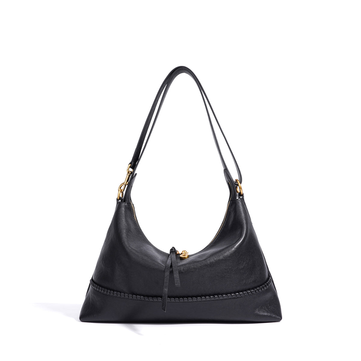 Elegant Dark Chocolate Leather Hobo Shoulder Bag