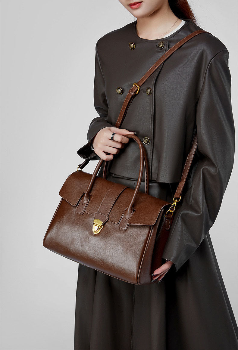 High-End Classic Comfortable for Work and Every Day Use Large Capacity Satchel Crossbody Bag from Top Layer Leather