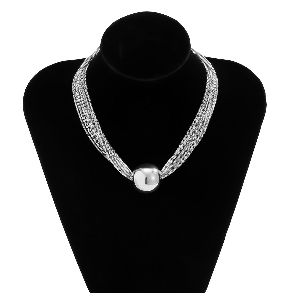 Elegant Unique Multilayer Chain Punk Style Choker Necklace Featuring a Spherical Accent