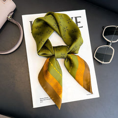 Earth-Tone Geometric Silk-Feel Scarf