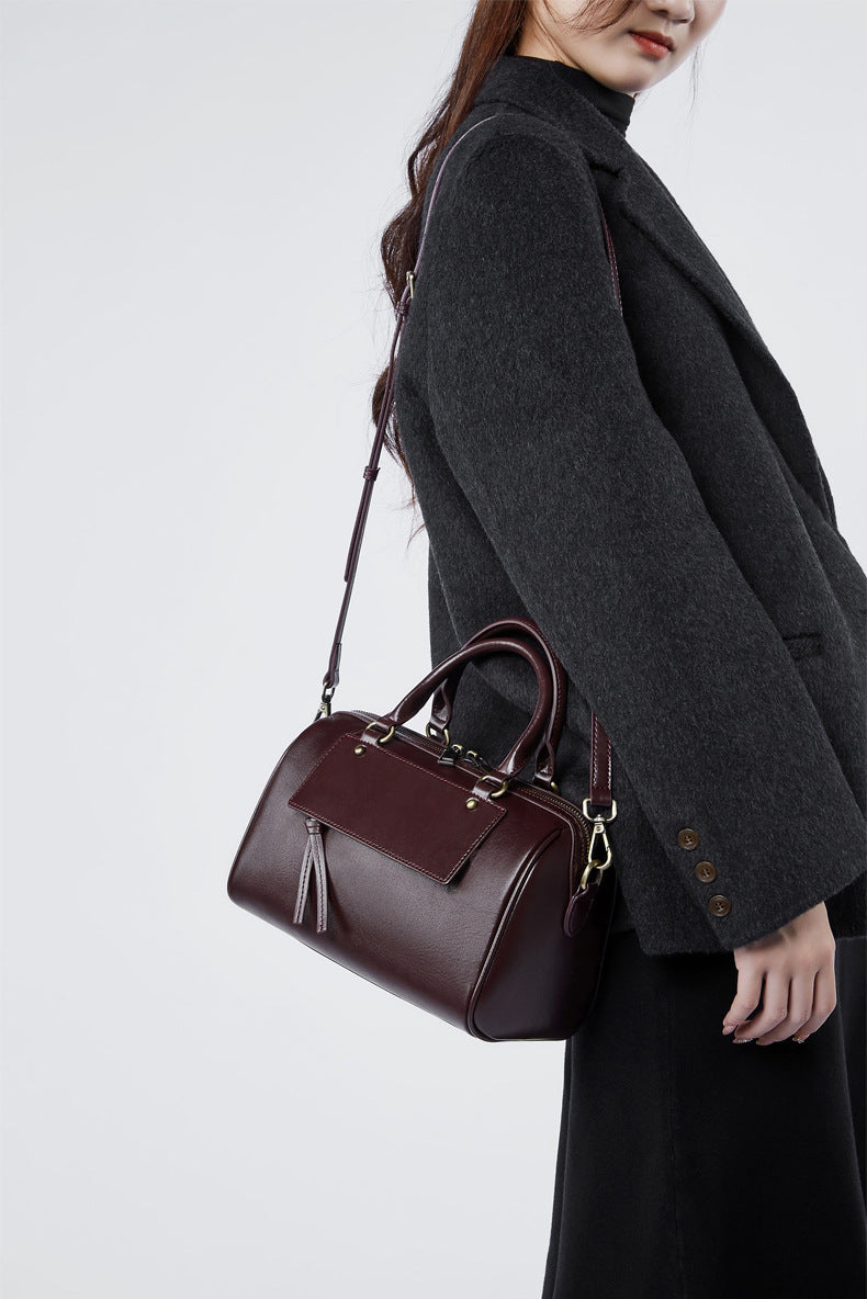 Leather Large Zipper Closure Satchel Crossbody Bag Detachable Strap