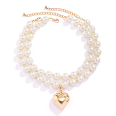 Vintage Heart Pendant Pearl Beads Chain Choker Necklace for Fashion Forward Girls