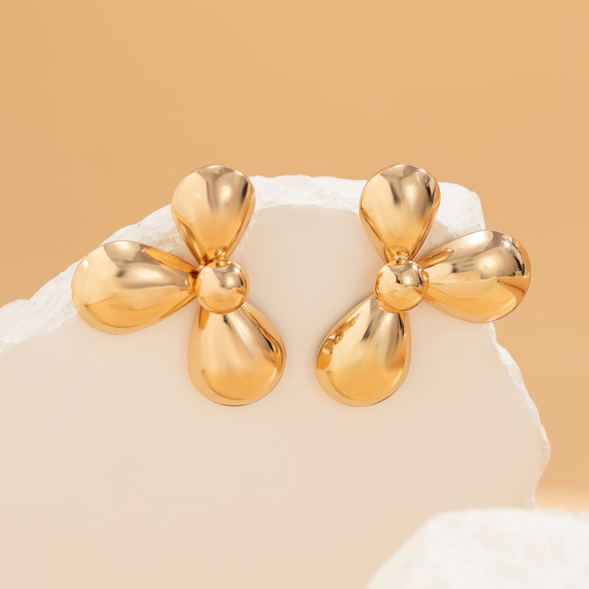 Chic Gold Silver Plated Three-Pedal Flower Shaped Earrings